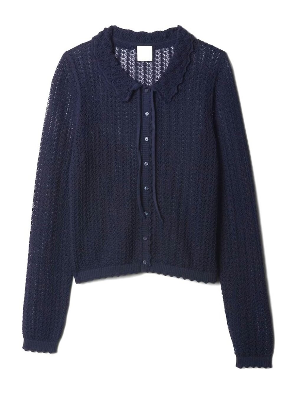 NWT GAP x Doen Linen-Blend Pointelle Cardigan in Navy Blue Sheer Sweater XL